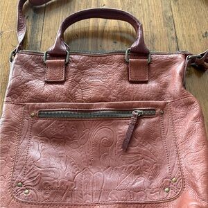 American West Embossed Leather Shoulder Bag - Rich Brown